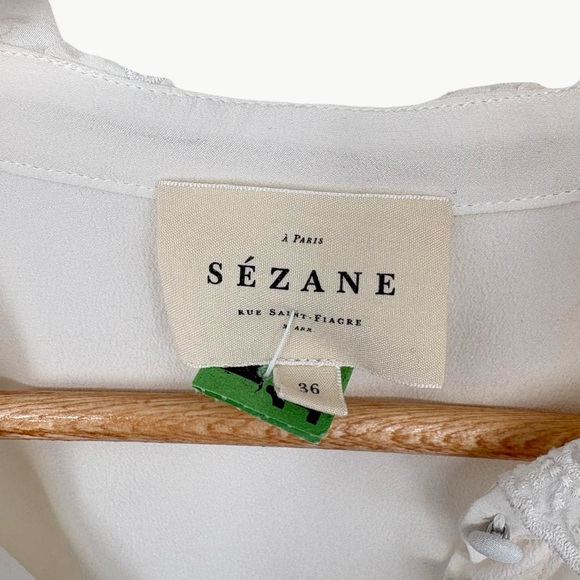 Sézane Chlo 100% Silk Embroidered Long Sleeve Blouse | 36 (US 4) | Ivory White - Picture 6 of 16